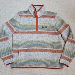 L.L. Bean Sweater Fleece Sweatshirt Large L Unique Stripe Print Gray Cozy Snaps